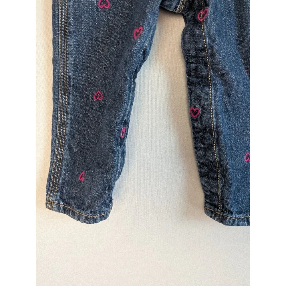 OshKosh B'gosh Overall Bibs Pink Hearts Denim 12 Months Blue Baby Toddler Girl